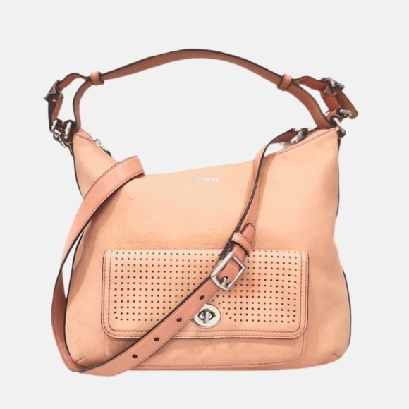 COACH Legacy Perforated Leather Courtenay Hobo Bag, Peach,Women's OS - Picture 1 of 13